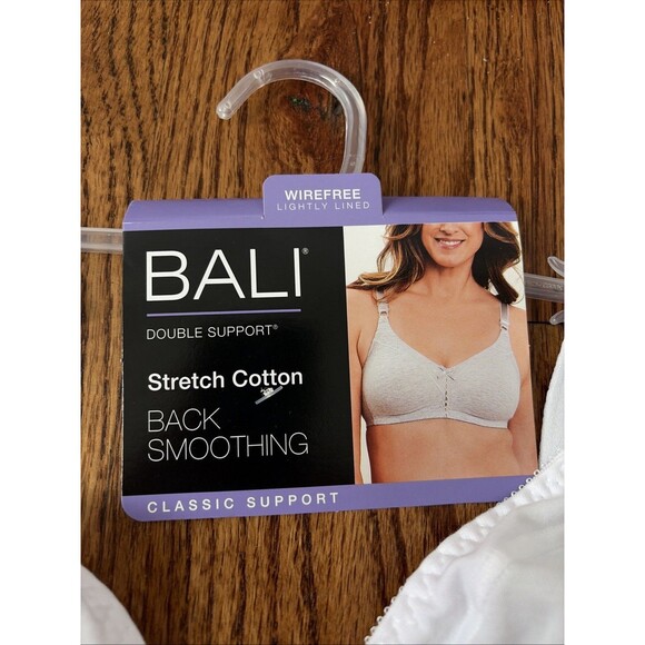 Bali 42D Bra Cotton White Stretch Wirefree Classic Support DF3036 Back Smoothing - Picture 2 of 5